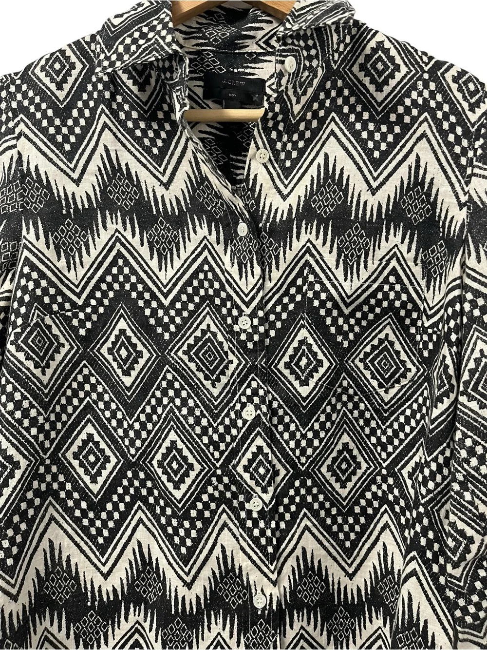 J. Crew BOY 100% Linen Button Front Shirt Women's XS Black White Lightweight
